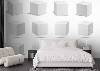 White vector cubes. Cube white collection. 3d models with perspective. Vector stock illustration isolated on white background. Wall mural