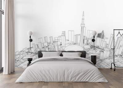 3d city sphere. Vector rendering of 3d Wall mural