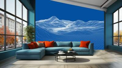 Abstract 3d wire-frame landscape. Blueprint style Wall mural