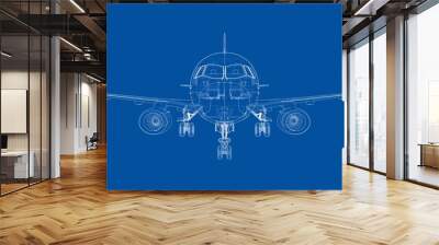 Airplane in wire-frame style. Vector Wall mural