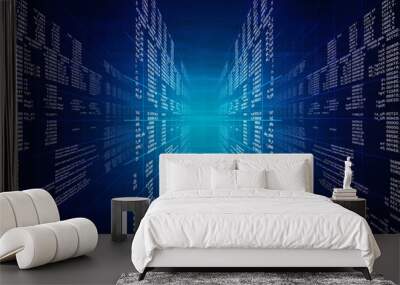 Binary blue computer code Wall mural