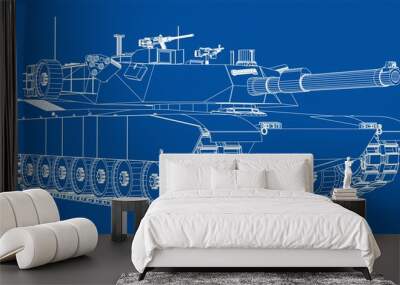 Blueprint of realistic tank Wall mural