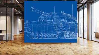 Blueprint of realistic tank Wall mural