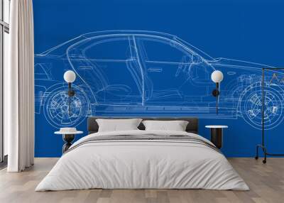 Electric Car With Chassis. 3d illustration Wall mural