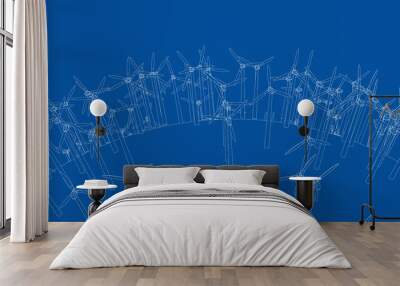 Electric wind turbines on round planet. Vector Wall mural