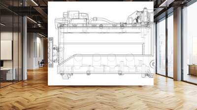 Engine sketch. Vector rendering of 3d Wall mural