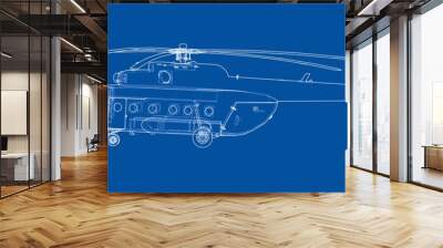 Engineering drawing of helicopter Wall mural