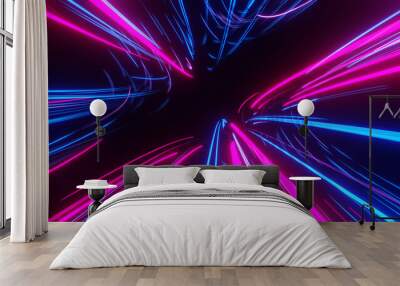 Lights and stripes moving fast over dark background Wall mural