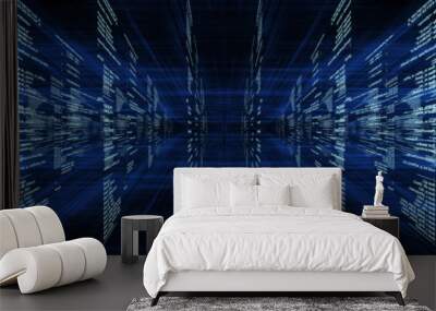 Matrix on blue with rays Wall mural