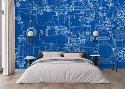 Sketch of industrial equipment. 3d illustration Wall mural