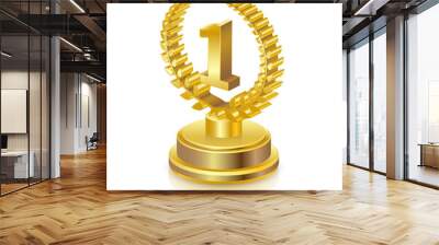 3D winner icon, Golden award on pedestal, success, reward sign symbol Wall mural