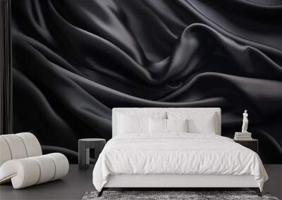 Soft texture of silk fabric, black color, fabric background. The concept of a fashionable background for Christmas and New Year, Valentine's Day holiday. Wall mural