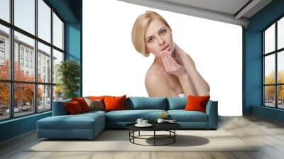 beautiful young woman portrait make up removing isolated cosmeti Wall mural