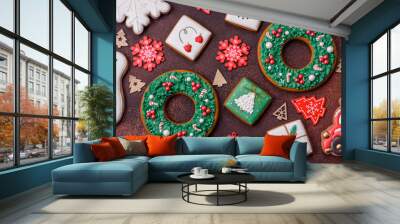 Beautiful delicious Christmas gingerbread on a concrete texture background Wall mural