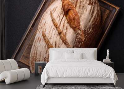 Brown bread with seeds, grains, salt and spices Wall mural