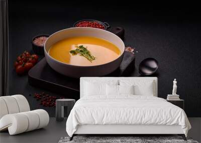 Cream soup of pumpkin, zucchini and carrots with salt and spices Wall mural