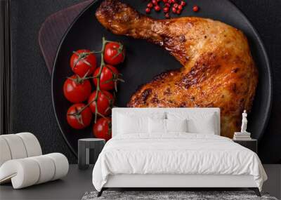 Delicious grilled chicken leg or quarter with salt and spices Wall mural