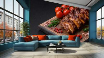 Delicious grilled pork ribs with sauce, spices and herbs Wall mural