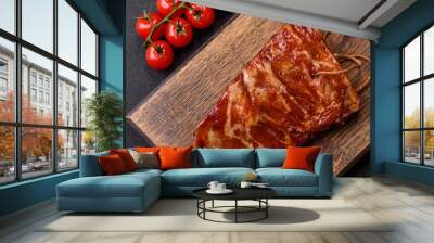 Delicious juicy grilled ribs baked on the grill with salt, spices and herbs Wall mural