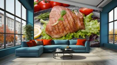 Delicious juicy tuna steak grilled with spices and herbs Wall mural