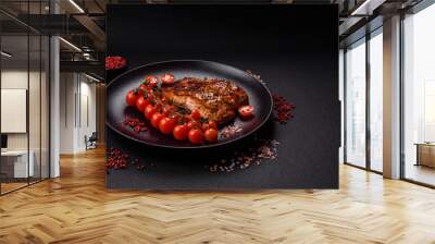 Delicious red salmon fish grilled with sauce and sesame, spices and herbs Wall mural