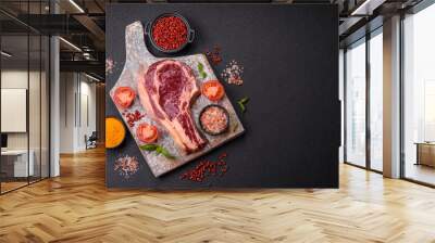 Fresh, raw beef steak with salt, spices and herbs Wall mural