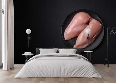 Pieces of raw chicken or turkey fillet with salt, spices and herbs Wall mural