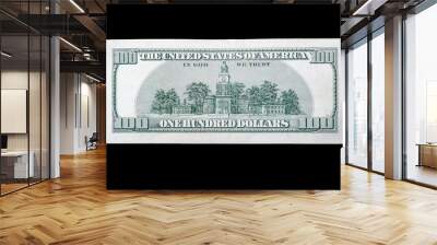 backside money usa 100 american dollars on isolated black background Wall mural