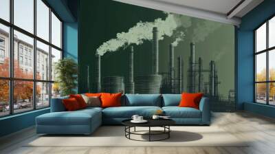 Minimalistic industrial factory emissions design for environmental awareness and urban development themes Wall mural