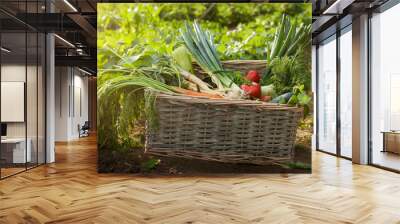 Organic vegetable in wicker basket in garden Wall mural