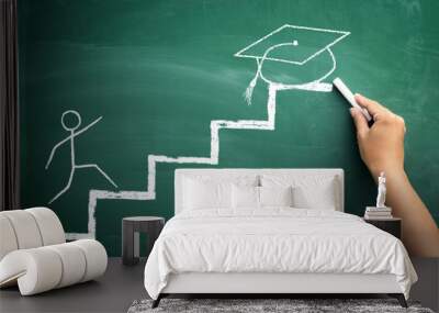 student on steps, illustrated presentation to arrive at the grad Wall mural