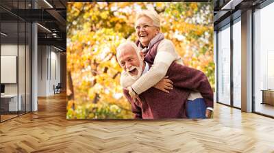 The older couple having fun entertained after all these years as much as the first meeting Wall mural