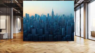 Stunning skyline view at dusk showcasing skyscrapers against a vibrant sky, embodying urban beauty in a modern city. Wall mural