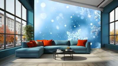 Festive Winter Banner with Sparkling Snowflake Bokeh Effect Wall mural