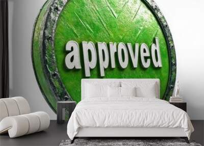 Metallic 3D Green Approved Check Mark Symbol Label or Stamp Wall mural