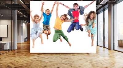 group of happy cheerful sportive children jumping and dancing Wall mural