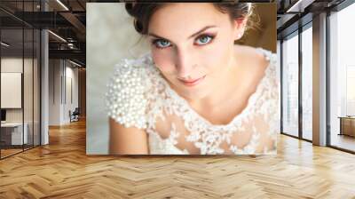 beautiful brunette bride in a luxurious wedding dress in elegant expensive interior Wall mural