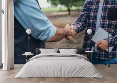 close up of farmers handshake outdoor Wall mural