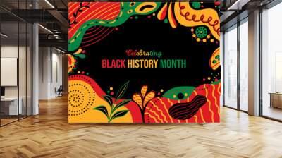 Celebrating Black History Month Memphis concept Background. African Americans February poster. Horizontal banner vector illustration. Website header, social media post, greeting card graphic resource Wall mural