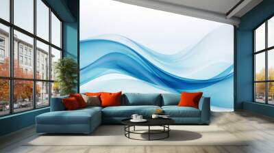 Abstract waves blue design with smooth curves and soft shadows on clean modern background. Fluid gradient motion of dynamic lines on minimal backdrop Wall mural