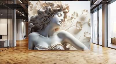 Ancient greek gypsum sculpture of young woman in grape vine. Female goddess beauty Wall mural