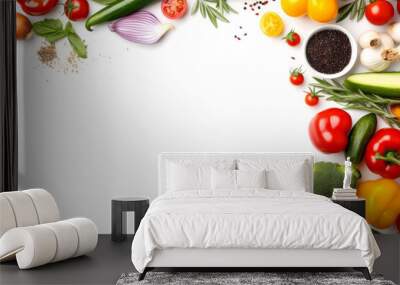 Fresh organic vegetables on white background. Healthy food concept with copy space Wall mural