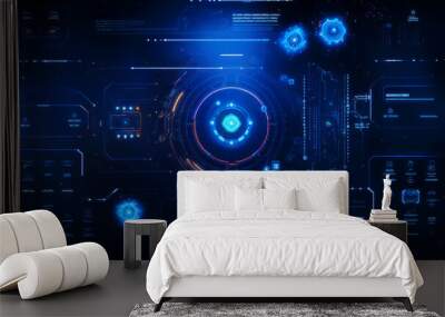 Futuristic digital hud interface with blue and orange elements Wall mural