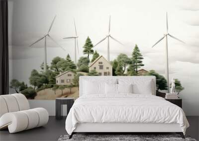 Green energy revolution aerial view of wind power on an eco island. Save planet concept Wall mural