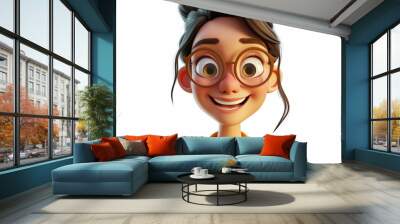 Happy smiling cartoon character girl young woman teenager person in 3d style on light background. Cute funny people concept Wall mural