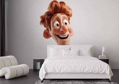 Happy smiling cartoon character young adult man with ginger hair person in 3d style on light background. Human people feelings expression concept Wall mural