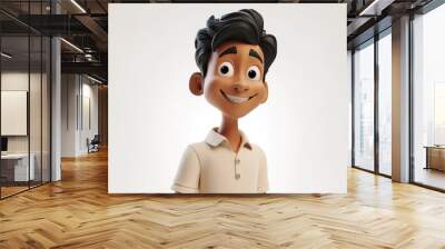 Happy smiling handsome Indian cartoon character young adult man male person portrait in 3d style on light background. Human people feelings expression concept Wall mural