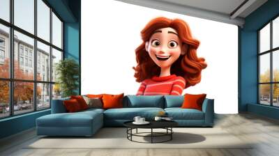 Portrait of happy smile laughing cartoon character young adult woman female person with ginger hair in 3d style design on light background. Human people feelings expression concept Wall mural