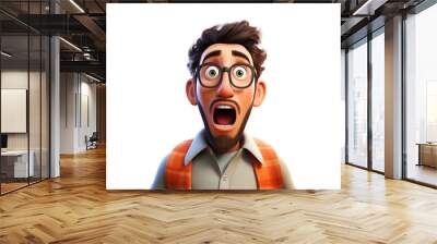 Shocked scared amazed cartoon character adult man male guy person portrait in 3d style design on light background. Human people feelings expression concept Wall mural