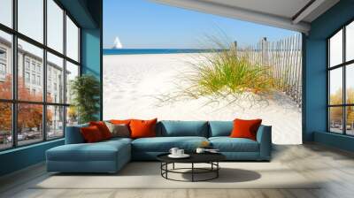 Sand Dune Fence and Sailboat Wall mural